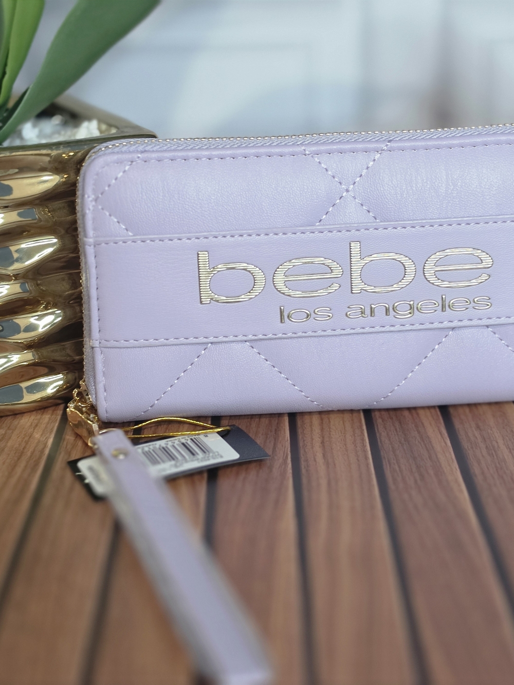 NWT Bebe Vivian Wristlet Wallet Lilac Quilted Zip Around Faux Leather